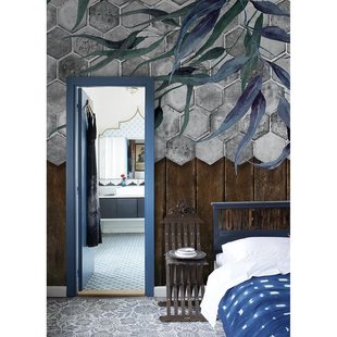 Fotobehang Tegels En Planken 14260 - Bruin - Grijs - Blauw - Groen - 2,70m X 300cm