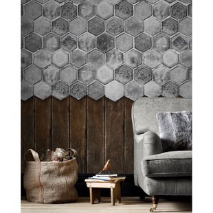 Fotobehang Tegels En Planken 14262 - Bruin - Grijs - 2,70m X 300cm