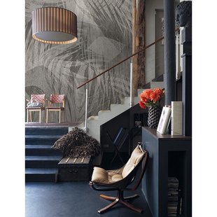 Fotobehang Bladeren Op Beton 14284 - Grijs - Wit - 2,70m X 300cm