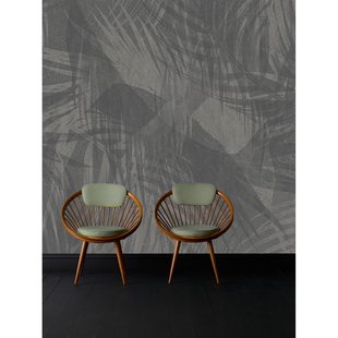 Fotobehang Bladeren Op Beton 14290 - Antraciet - 2,70m X 300cm