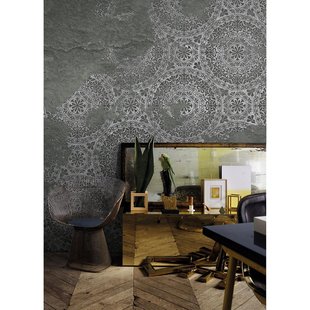 Fotobehang Vanilla Lime 14364 Mandala Cirkels - Grijs - Groen - 2,70m X 300cm