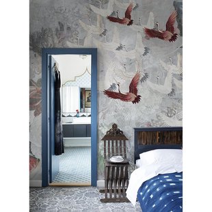 Vliesbehang Vanilla Lime 14373 Kraanvogels - Grijs - Rood - 2,70m X 450cm