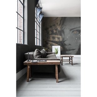 Fotobehang Vrouwengezicht Met Veren 14180 - Grijs - Goud - 2,70m X 300cm