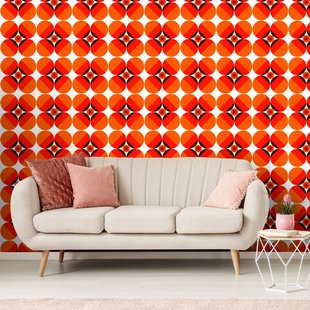 Fotobehang Seventies Grafisch - Oranje - Geel - Wit - Zwart - 2,70m X 419cm