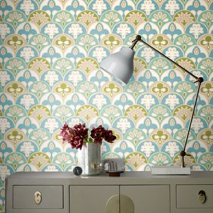 Fotobehang Seventies S702b9 - Blauw - Wit - Groen - Beige - 2,70 M X 419 Cm