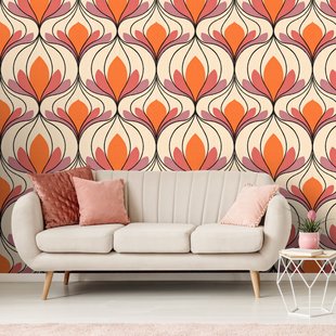 Fotobehang Seventies S705b4 - Oranje - Roze - Beige - Zwart - 2,70 M X 186 Cm