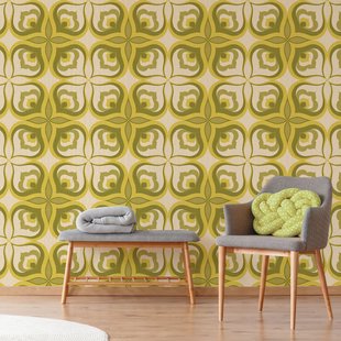 Fotobehang Seventies - Groen - Beige - 2,70 M X 4,19 M