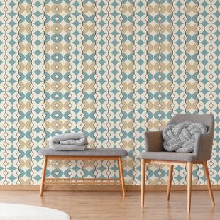 Fotobehang Seventies S709c4 - Blauw - Beige - Wit - Zwart - Bruin - 2,70m X 186cm