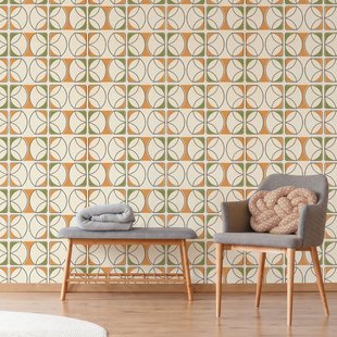 Fotobehang Seventies - Oranje - Beige - Groen - Zwart - 2,70 M X 186 Cm