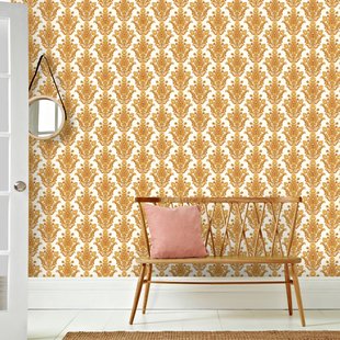 Fotobehang Seventies India Patroon - Bruin - Geel - Wit - 2,70 M X 419 Cm