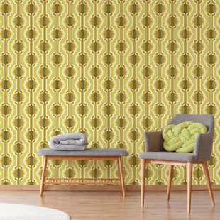 Fotobehang Seventies S717a4 - Groen - Bruin - Geel - Wit - 2,70m X 186cm