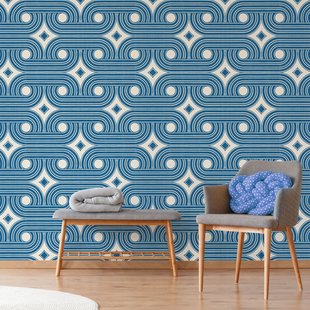 Fotobehang Seventies S725b9 - Blauw - Wit - 2,70m X 419cm