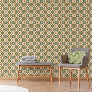 Fotobehang Seventies S727a9 - Blauw - Groen - Bruin - Beige - 2,70m X 419cm