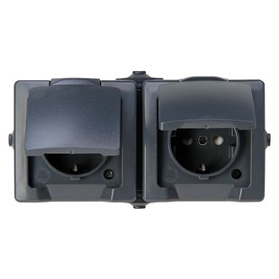 Sencys Stopcontact Denver Geaard 2-voudig Horizontaal Antraciet