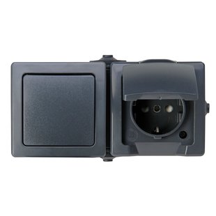 Sencys Combinatie Wisselschakelaar/stopcontact Horizontaal Denver Geaard Antraciet