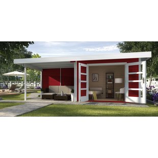 Weka Tuinhuis Met Overkapping 126 Type B Gr2 Rood 300x645cm