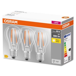 Osram Ledfilamentlamp Peertje Led Base - D6cm - Warm Wit - E27 - 6,5w - 3 Stuks