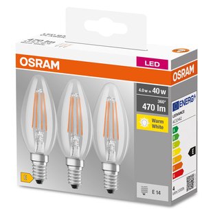 Osram Ledfilamentlamp Kaars - D3,5cm - Warm Wit - E14 - 4w - 3 Stuks