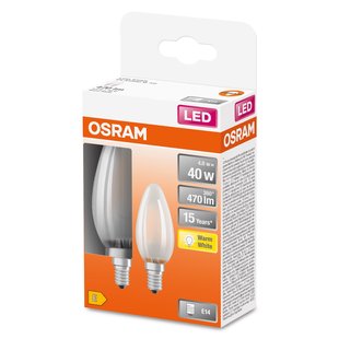 Osram Ledlamp Kaars Retrofit - D3,5cm - Warm Wit - E14 - 4w - 2 Stuks