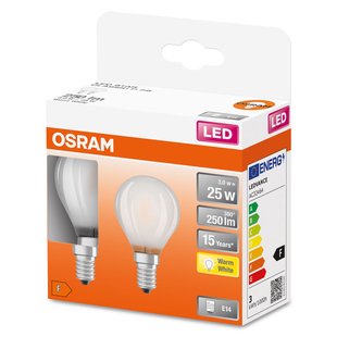 Osram Ledlamp Peertje Retrofit - D4,5cm - Warm Wit - E14 - 2,5w - 2 Stuks