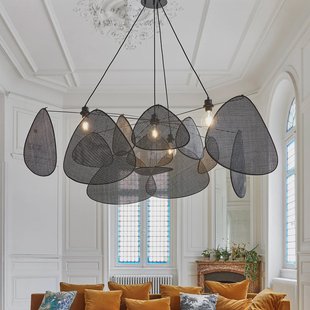 hanglamp Screen XXL, 90 cm, zwart, rotan MARKET SET - Woonkamer - Designer - Hout - Meerdere lampen