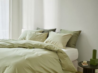 Yumeko Dekbedovertrek katoen satijn light olive 260x220 + 2/60x70 100% biologisch en fairtrade katoen, satijn geweven