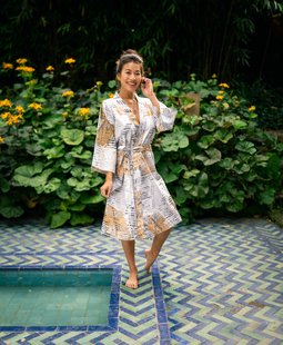 Sale - Kayori - Mikuriya - Kimono - Egyptisch Satijn - Naturel - XL