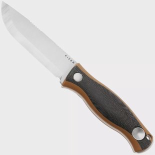 Kizer Polaris 1100A1, Satin AEB-L, Brown G10 / Black Micarta vaststaand mes, Azo design