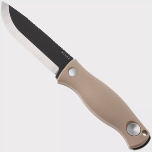 Kizer Polaris 1100A4, Black 1095 Carbon Steel, Tan G10 vaststaand mes, Azo design