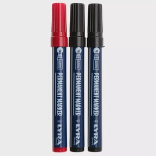 LYRA Permanent Marker L4018005 Medium, Black + Red, set van 3 permanente markers