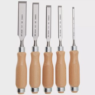 Narex Wood Line Profi Bevel Edge Chisel Set 863801, beitelset 6-12-16-20-26 mm in gereedschapsrol, 5-delig