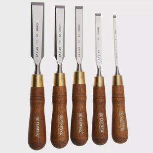 Narex Wood Line Plus Premium Bevel Edge Chisel Set 863821, beitelset 6-12-16-20-26 mm in gereedschapsrol, 5-delig