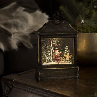 Konstsmide kerstverlichting - sneeuwlantaarn met kerstman en kind op batterijen - 17,5 x 8,5 x 25 cm - bruin