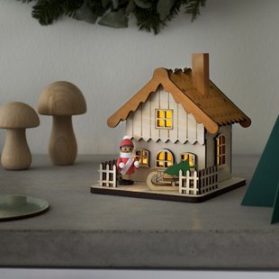 Konstsmide kerstverlichting - houten huis op batterijen - 12 x 11 x 12 cm - bruin