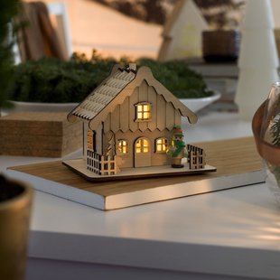 Konstsmide kerstverlichting - houten huis op batterijen - 12 x 11 x 12 cm - bruin