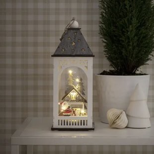 Konstsmide kerstverlichting - houten lantaarn op batterijen - 11 x 11 x 29 cm - bruin