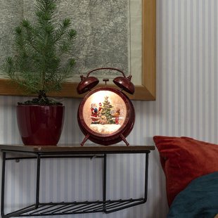 Konstsmide kerstverlichting - sneeuwlantaarn klok met kerstman op batterijen - 14 x 8 x 19 cm - rood