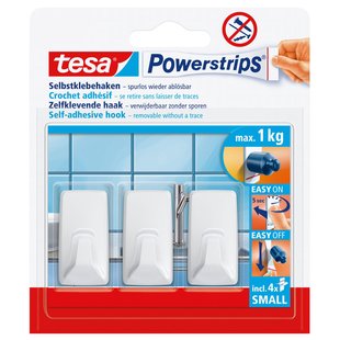 Tesa Powerstrips Zelfklevende Haak Kort Wit 1kg - 3 Stuks