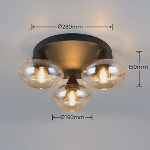 Reality Leuchten Plafondlamp Divina, amberkleurig, Ø 39 cm, 3-lamps, glas