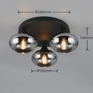 Reality Leuchten Plafondlamp Divina, rookkleurig, Ø 39 cm, 3-lamps, glas