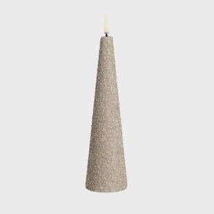 CONE LED-kaars, crème, hoogte 22 cm, glitter - Uyuni Lighting - Woonkamer - Andere - 1 lamp