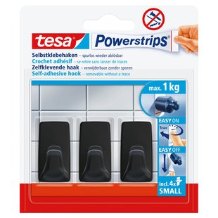 Tesa Powerstrips Zwart Rechthoekig Haken 3pcs Klein 1kg
