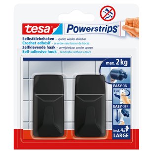 Tesa Powerstrips® Haken L Rechthoekig Zwart