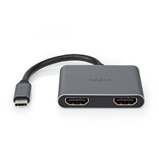 Nedis Usb-c Adapter - Usb-c Mannelijk Naar 2x Hdmi Vrouwelijk - 10cm - Zwart