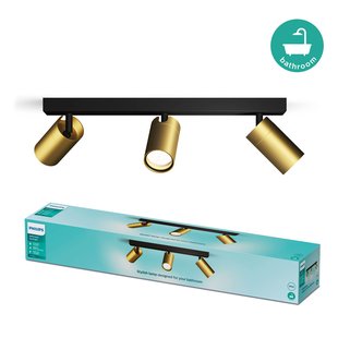 Philips Opbouwspot Badkamer Idris - Zwart, Messing, 3xgu10
