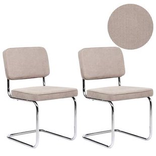 Beliani - IRWIN - Eetkamerstoel set van 2 - Taupe - Corduroy