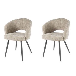 Hoyz Collection - Armstoel Boucle Salon - Zandkleur - Set van 2