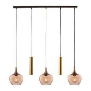 Freelight Hanglamp Fresu Glas Ø 19 cm & Koker Ø 5.5 cm 5 Lichts Balk