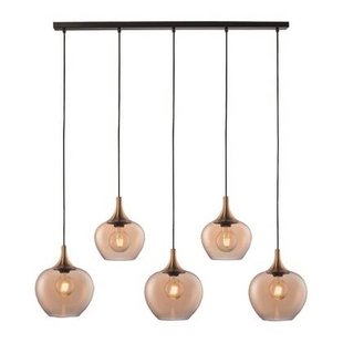 Freelight Hanglamp Fresu Amber Glas Ø 19 & 24cm 5 Lichts Balk