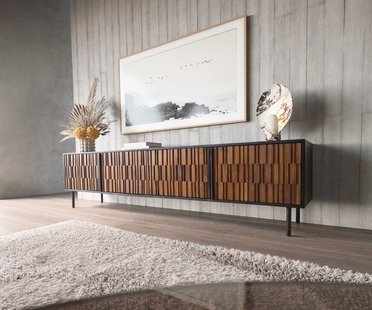 DELIFE Tv-meubel Kallam 200 cm  sheesham walnoot mango zwart metaal zwart 200 cm 4 deuren